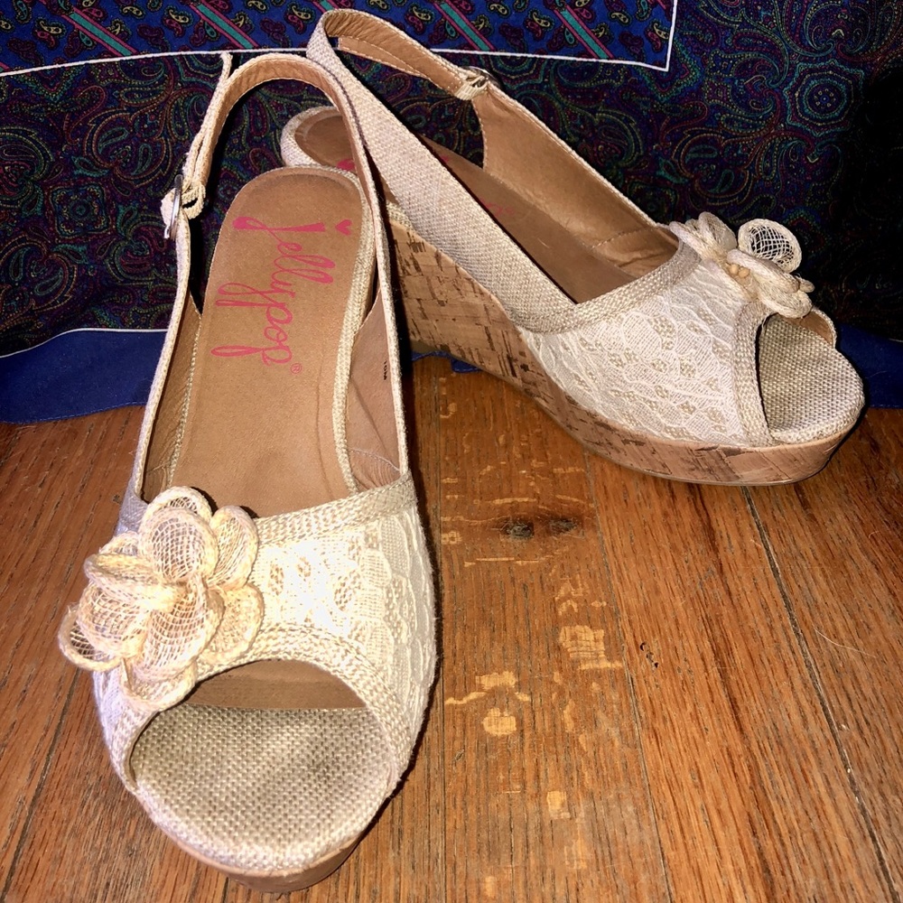 ✨Jellypop Romantic Lace Cork Wedges